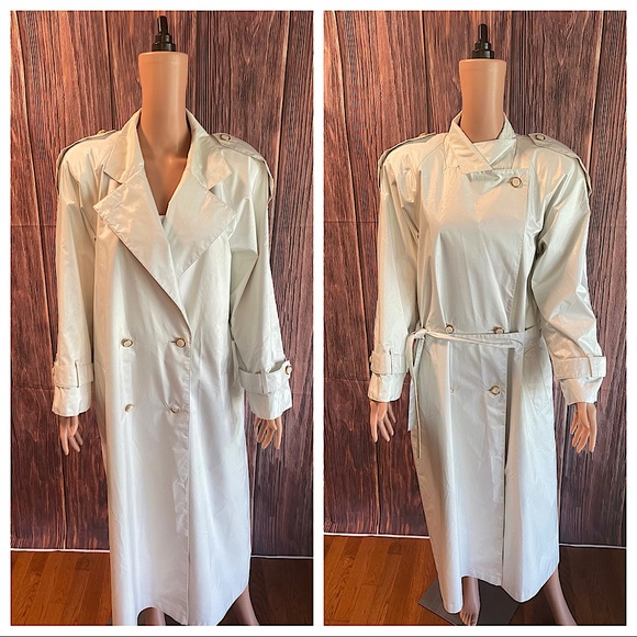 Neiman Marcus size 14 off white cream sheer floral vintage retro trench coat - Picture 1 of 16